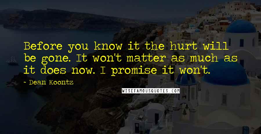 Dean Koontz Quotes: Before you know it the hurt will be gone. It won't matter as much as it does now. I promise it won't.