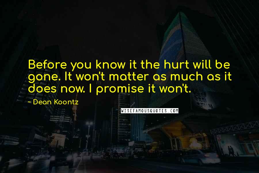 Dean Koontz Quotes: Before you know it the hurt will be gone. It won't matter as much as it does now. I promise it won't.