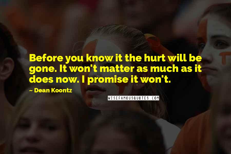 Dean Koontz Quotes: Before you know it the hurt will be gone. It won't matter as much as it does now. I promise it won't.