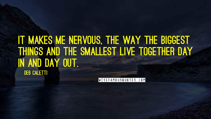 Deb Caletti Quotes: It makes me nervous, the way the biggest things and the smallest live together day in and day out.