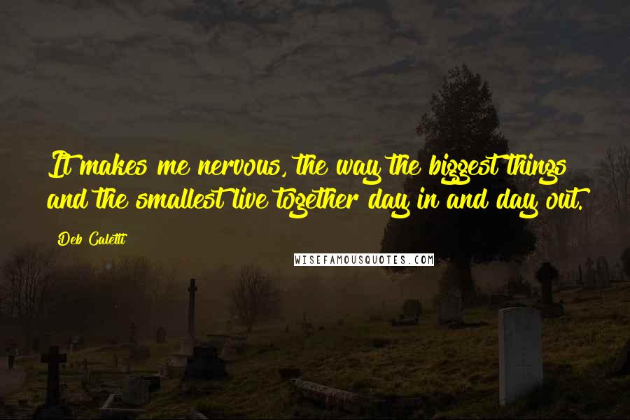 Deb Caletti Quotes: It makes me nervous, the way the biggest things and the smallest live together day in and day out.