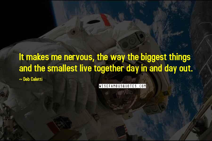 Deb Caletti Quotes: It makes me nervous, the way the biggest things and the smallest live together day in and day out.