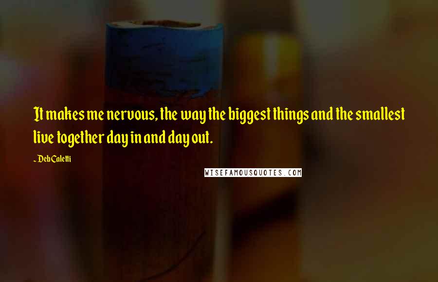 Deb Caletti Quotes: It makes me nervous, the way the biggest things and the smallest live together day in and day out.