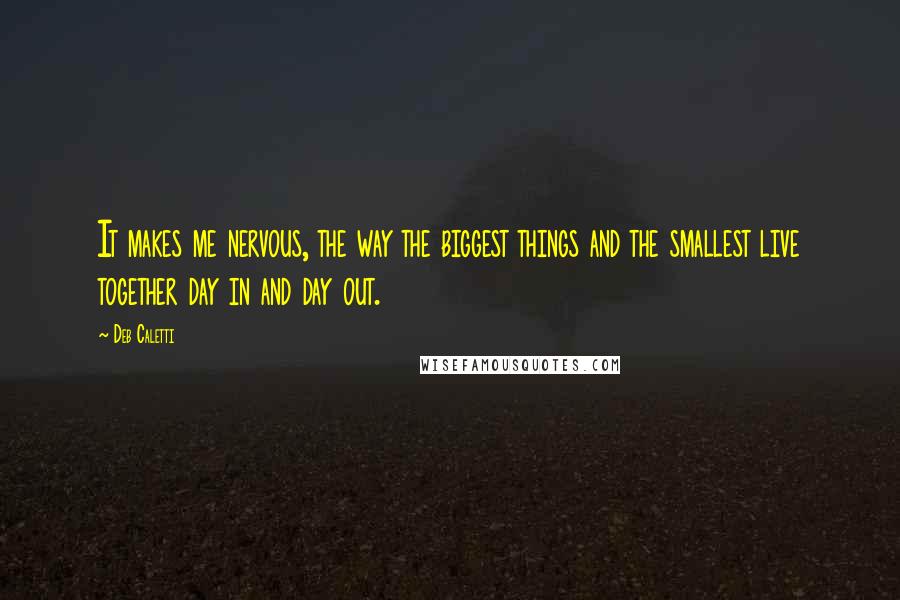 Deb Caletti Quotes: It makes me nervous, the way the biggest things and the smallest live together day in and day out.