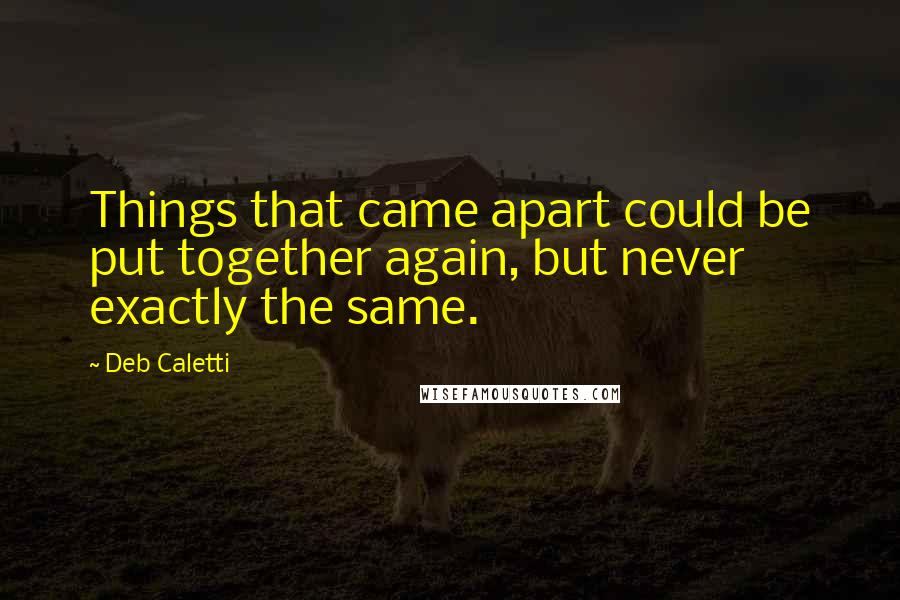 Deb Caletti Quotes: Things that came apart could be put together again, but never exactly the same.