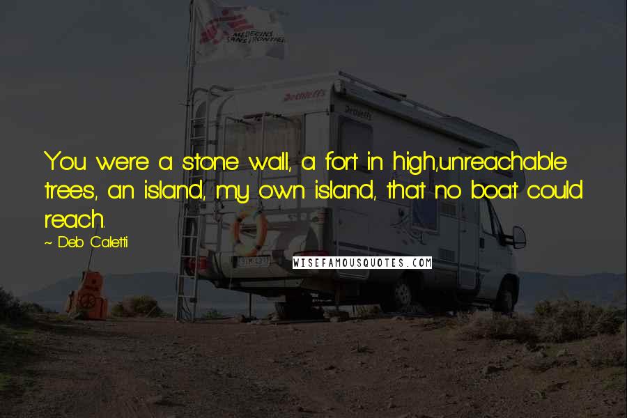 Deb Caletti Quotes: You were a stone wall, a fort in high,unreachable trees, an island, my own island, that no boat could reach.
