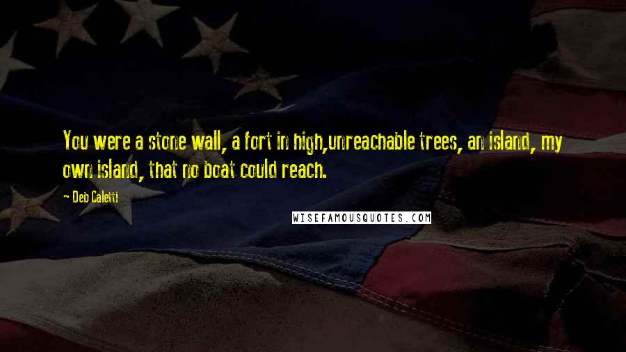 Deb Caletti Quotes: You were a stone wall, a fort in high,unreachable trees, an island, my own island, that no boat could reach.