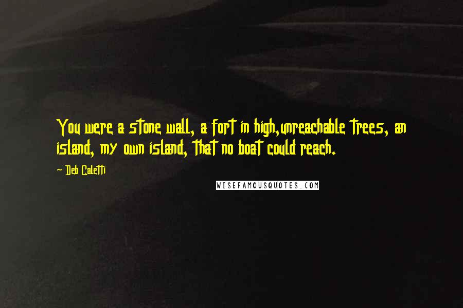 Deb Caletti Quotes: You were a stone wall, a fort in high,unreachable trees, an island, my own island, that no boat could reach.