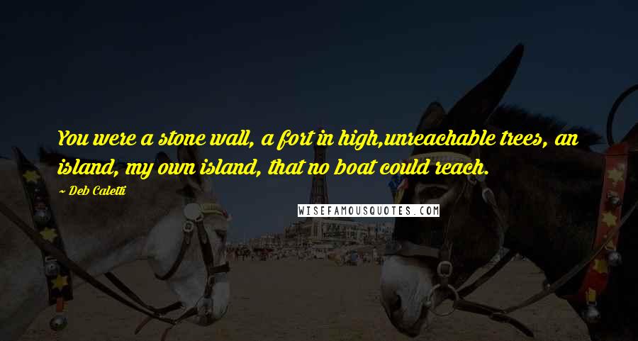 Deb Caletti Quotes: You were a stone wall, a fort in high,unreachable trees, an island, my own island, that no boat could reach.