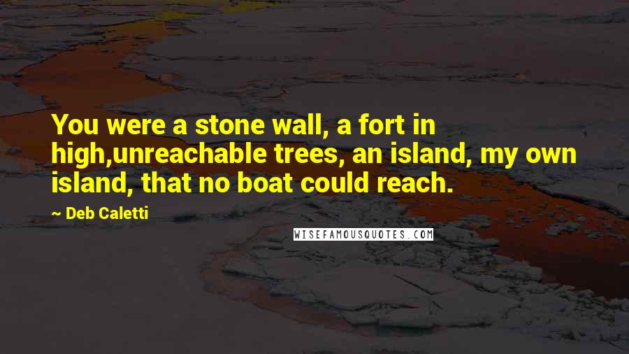 Deb Caletti Quotes: You were a stone wall, a fort in high,unreachable trees, an island, my own island, that no boat could reach.