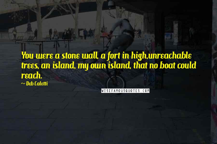 Deb Caletti Quotes: You were a stone wall, a fort in high,unreachable trees, an island, my own island, that no boat could reach.