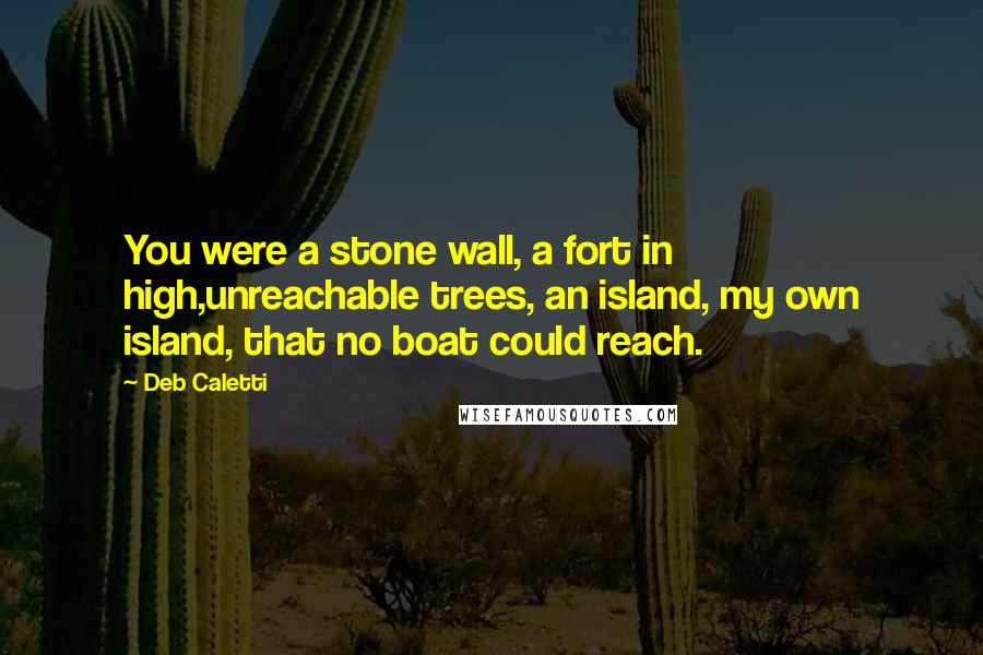 Deb Caletti Quotes: You were a stone wall, a fort in high,unreachable trees, an island, my own island, that no boat could reach.