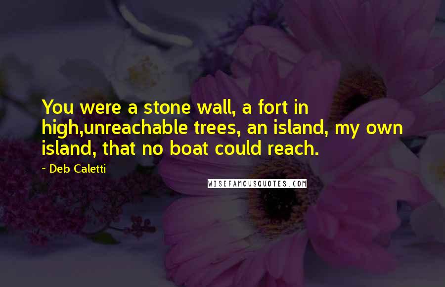 Deb Caletti Quotes: You were a stone wall, a fort in high,unreachable trees, an island, my own island, that no boat could reach.