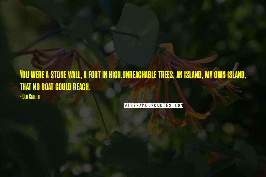 Deb Caletti Quotes: You were a stone wall, a fort in high,unreachable trees, an island, my own island, that no boat could reach.