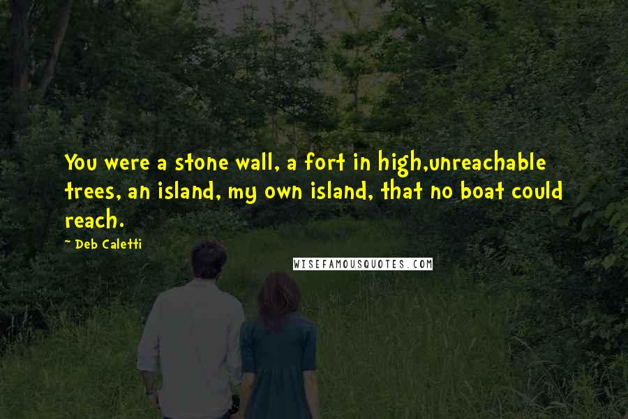 Deb Caletti Quotes: You were a stone wall, a fort in high,unreachable trees, an island, my own island, that no boat could reach.