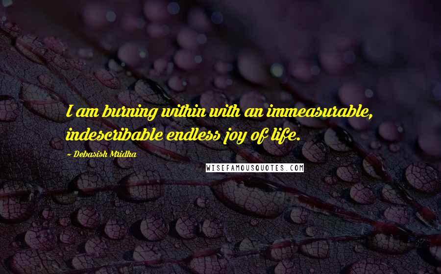 Debasish Mridha Quotes: I am burning within with an immeasurable, indescribable endless joy of life.