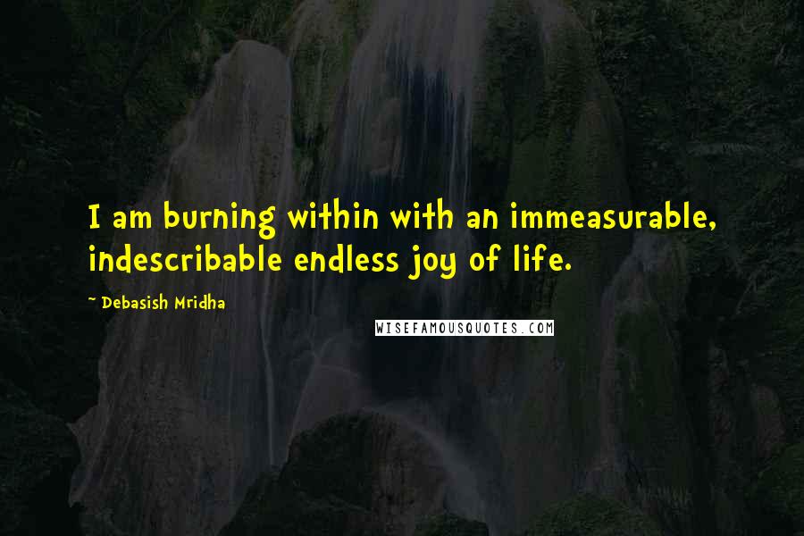 Debasish Mridha Quotes: I am burning within with an immeasurable, indescribable endless joy of life.