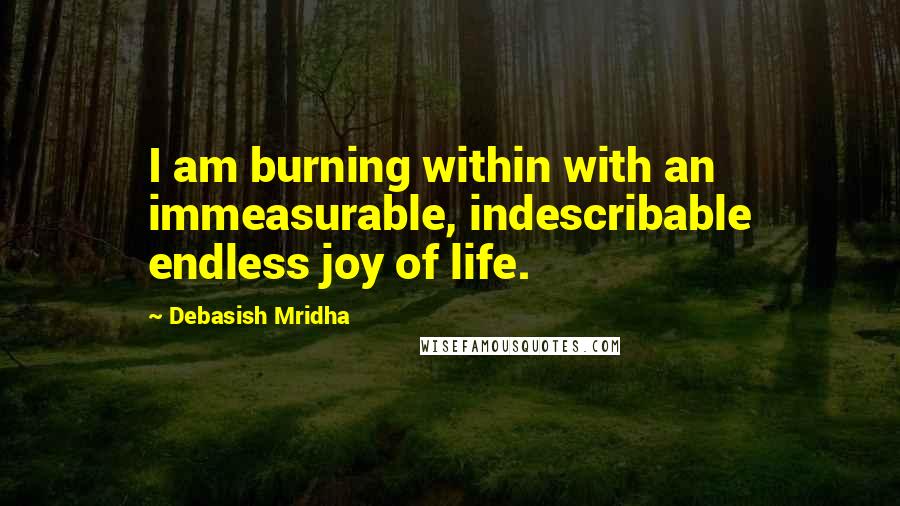 Debasish Mridha Quotes: I am burning within with an immeasurable, indescribable endless joy of life.