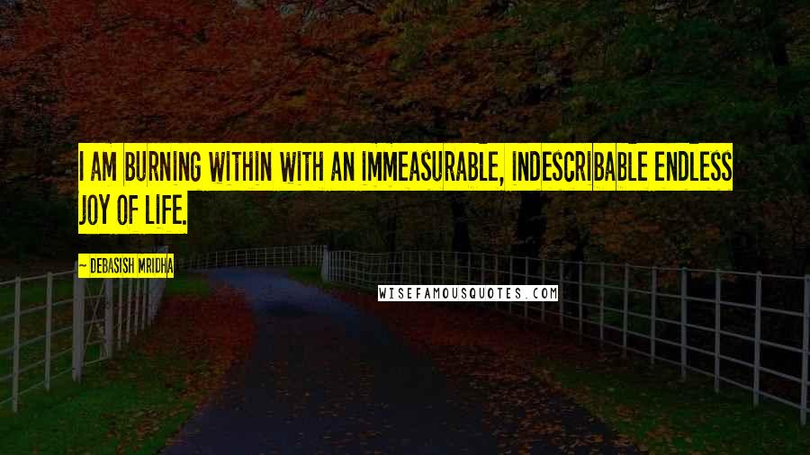 Debasish Mridha Quotes: I am burning within with an immeasurable, indescribable endless joy of life.