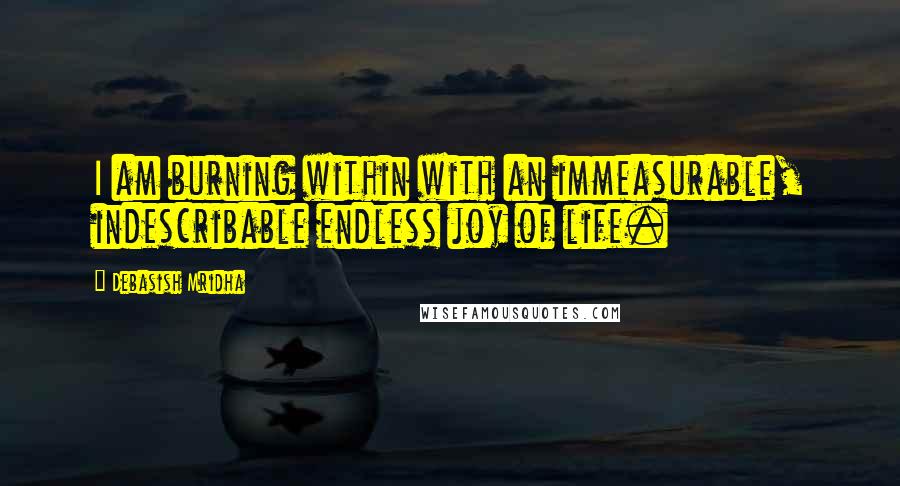 Debasish Mridha Quotes: I am burning within with an immeasurable, indescribable endless joy of life.