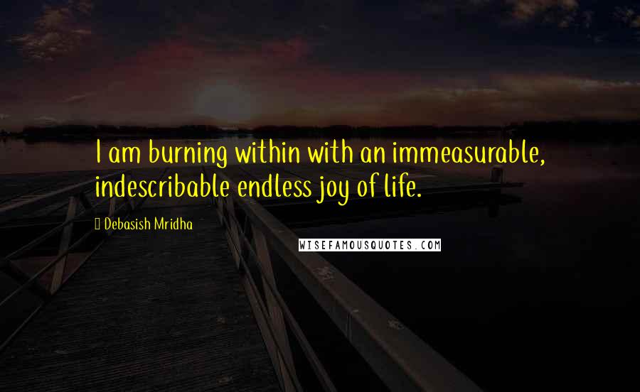 Debasish Mridha Quotes: I am burning within with an immeasurable, indescribable endless joy of life.