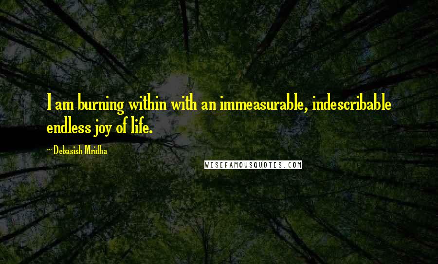 Debasish Mridha Quotes: I am burning within with an immeasurable, indescribable endless joy of life.