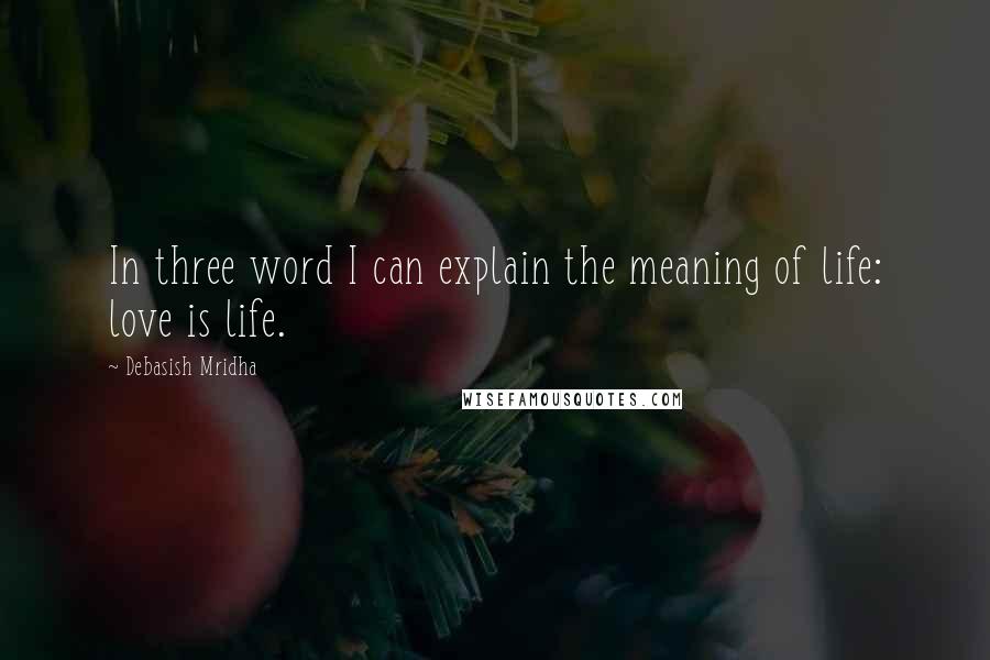 Debasish Mridha Quotes: In three word I can explain the meaning of life: love is life.