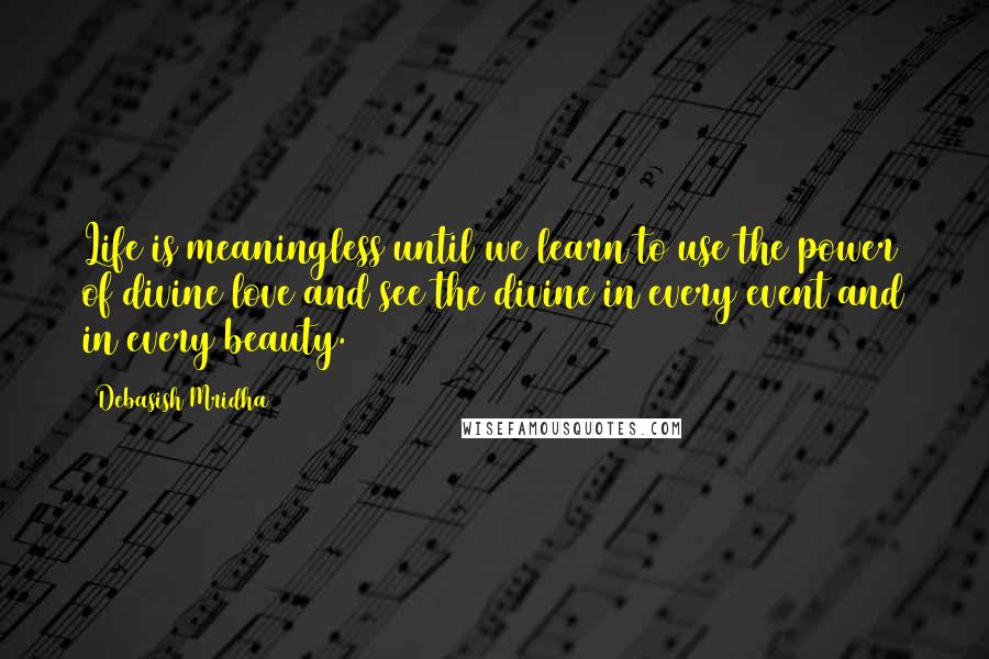 Debasish Mridha Quotes: Life is meaningless until we learn to use the power of divine love and see the divine in every event and in every beauty.