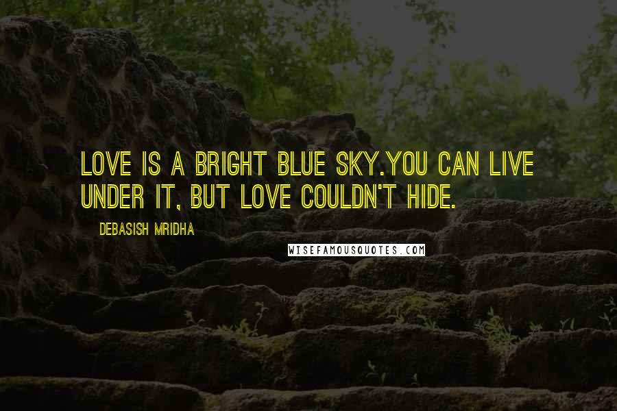 Debasish Mridha Quotes: Love is a bright blue sky.You can live under it, but love couldn't hide.