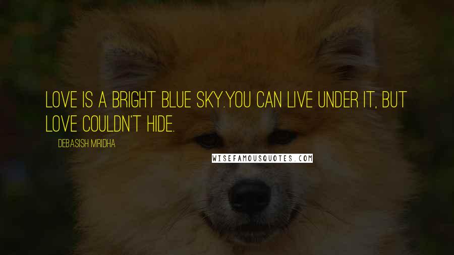 Debasish Mridha Quotes: Love is a bright blue sky.You can live under it, but love couldn't hide.