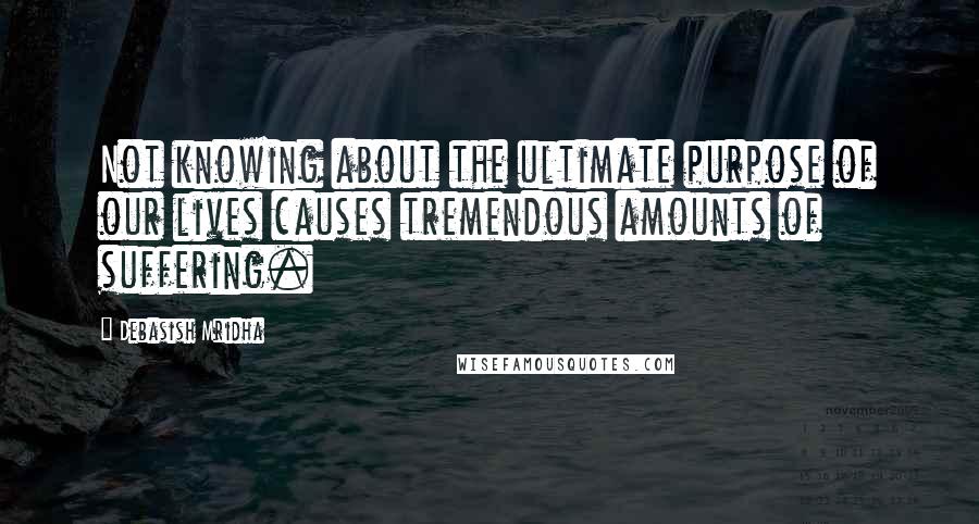 Debasish Mridha Quotes: Not knowing about the ultimate purpose of our lives causes tremendous amounts of suffering.