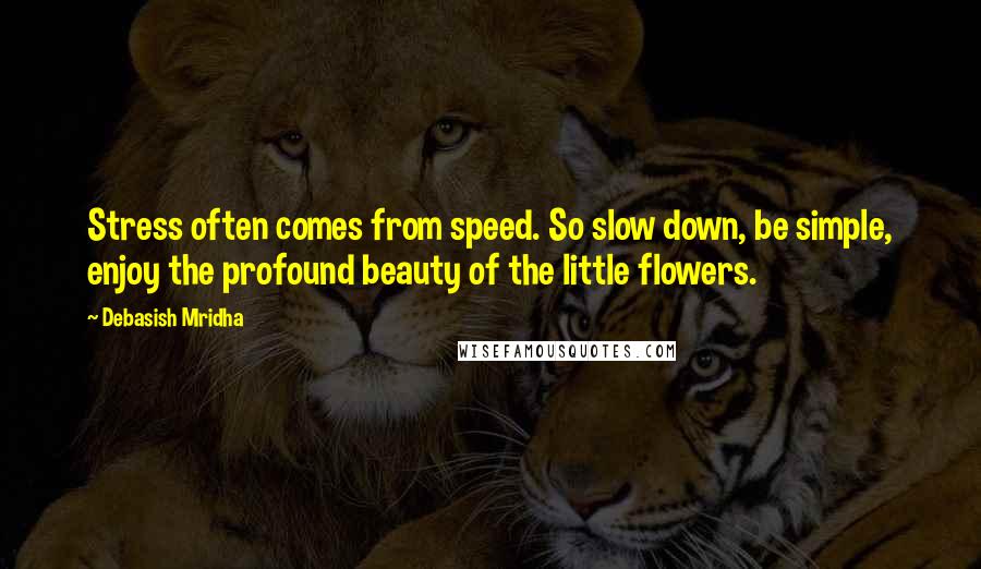 Debasish Mridha Quotes: Stress often comes from speed. So slow down, be simple, enjoy the profound beauty of the little flowers.