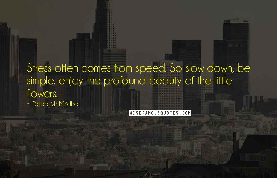 Debasish Mridha Quotes: Stress often comes from speed. So slow down, be simple, enjoy the profound beauty of the little flowers.