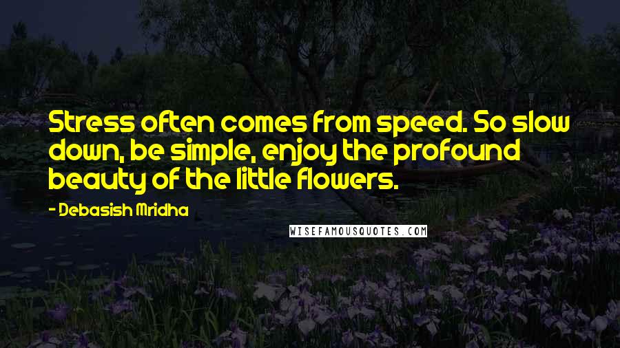 Debasish Mridha Quotes: Stress often comes from speed. So slow down, be simple, enjoy the profound beauty of the little flowers.