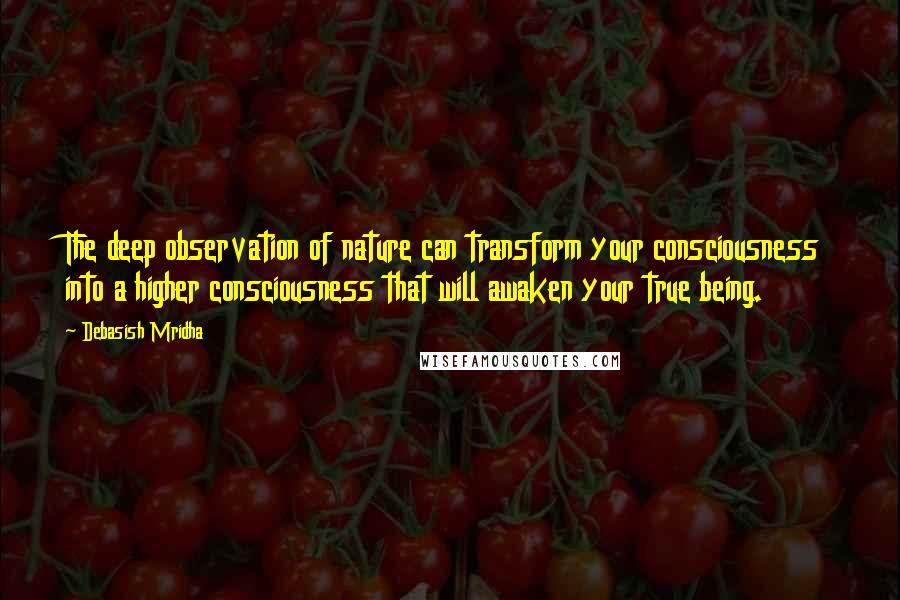 Debasish Mridha Quotes: The deep observation of nature can transform your consciousness into a higher consciousness that will awaken your true being.