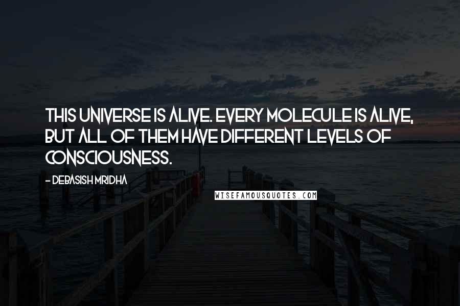 Debasish Mridha Quotes: This universe is alive. Every molecule is alive, but all of them have different levels of consciousness.