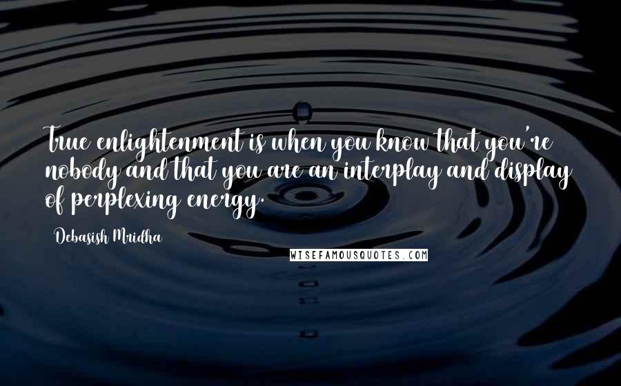 Debasish Mridha Quotes: True enlightenment is when you know that you're nobody and that you are an interplay and display of perplexing energy.