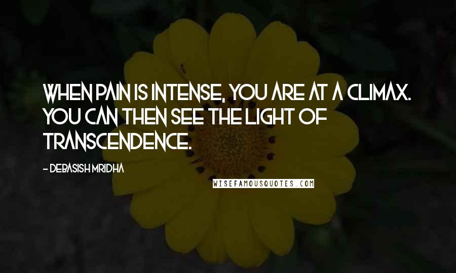 Debasish Mridha Quotes: When pain is intense, you are at a climax. You can then see the light of transcendence.