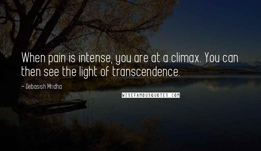 Debasish Mridha Quotes: When pain is intense, you are at a climax. You can then see the light of transcendence.