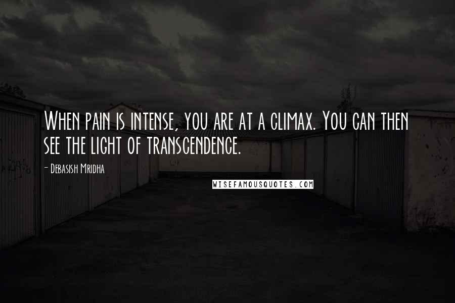 Debasish Mridha Quotes: When pain is intense, you are at a climax. You can then see the light of transcendence.