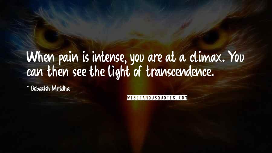 Debasish Mridha Quotes: When pain is intense, you are at a climax. You can then see the light of transcendence.