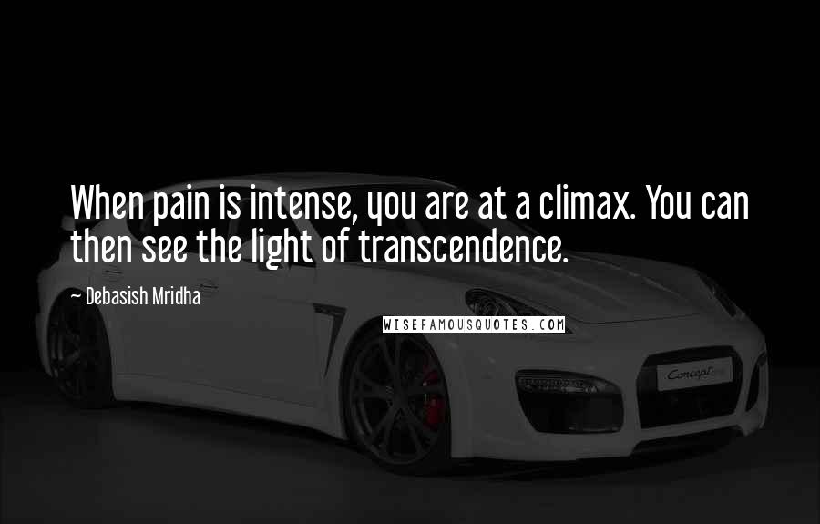 Debasish Mridha Quotes: When pain is intense, you are at a climax. You can then see the light of transcendence.