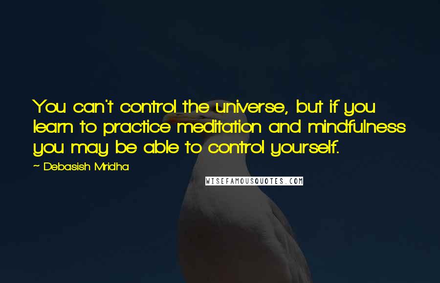 Debasish Mridha Quotes: You can't control the universe, but if you learn to practice meditation and mindfulness you may be able to control yourself.