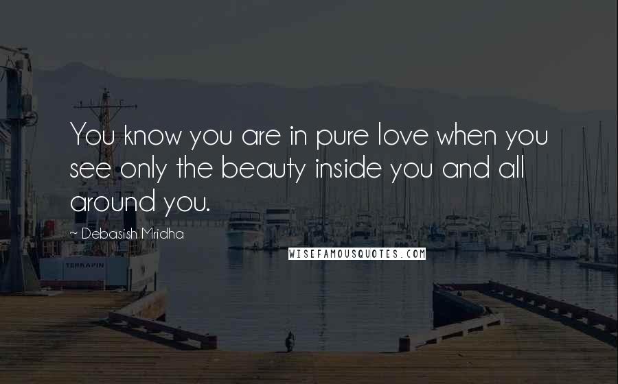 Debasish Mridha Quotes: You know you are in pure love when you see only the beauty inside you and all around you.