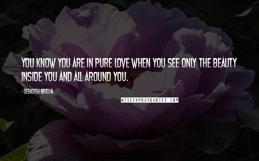 Debasish Mridha Quotes: You know you are in pure love when you see only the beauty inside you and all around you.