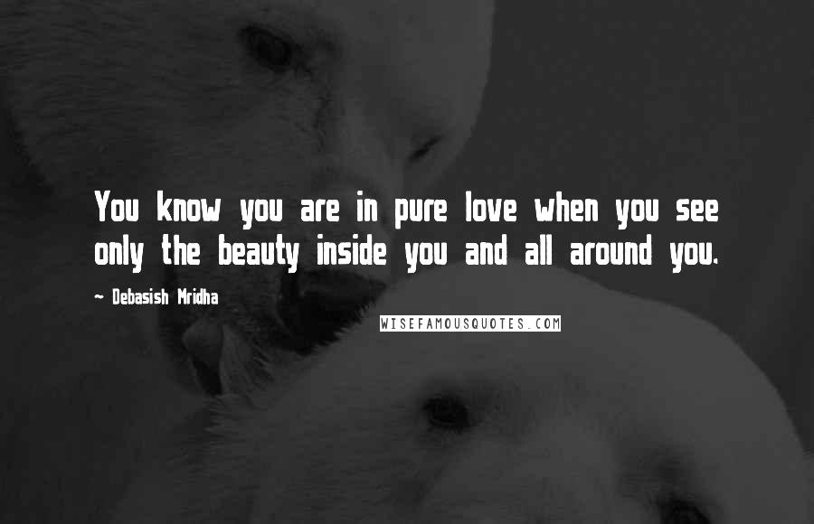 Debasish Mridha Quotes: You know you are in pure love when you see only the beauty inside you and all around you.