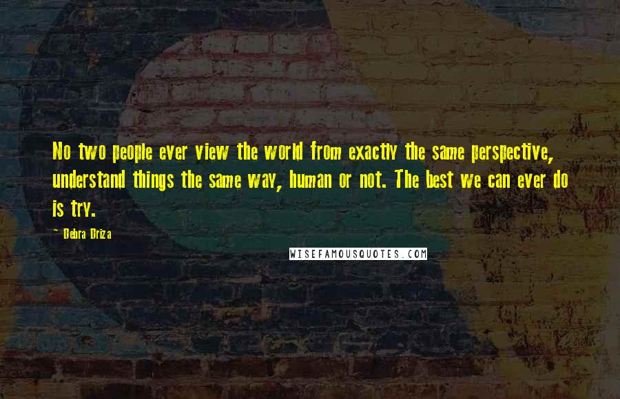 Debra Driza Quotes: No two people ever view the world from exactly the same perspective, understand things the same way, human or not. The best we can ever do is try.