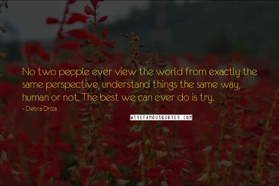 Debra Driza Quotes: No two people ever view the world from exactly the same perspective, understand things the same way, human or not. The best we can ever do is try.