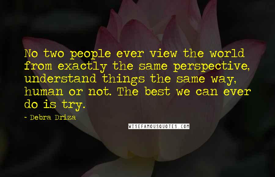 Debra Driza Quotes: No two people ever view the world from exactly the same perspective, understand things the same way, human or not. The best we can ever do is try.