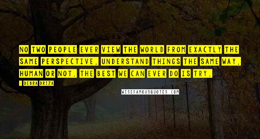 Debra Driza Quotes: No two people ever view the world from exactly the same perspective, understand things the same way, human or not. The best we can ever do is try.